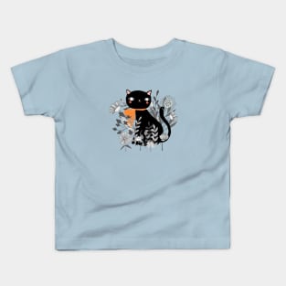 Kitty Kitty Sitting Pretty With Flowers All Around Kids T-Shirt